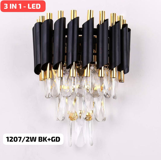 Modern Crystal Wall Sconce: Black & Gold LED Light - Swanart