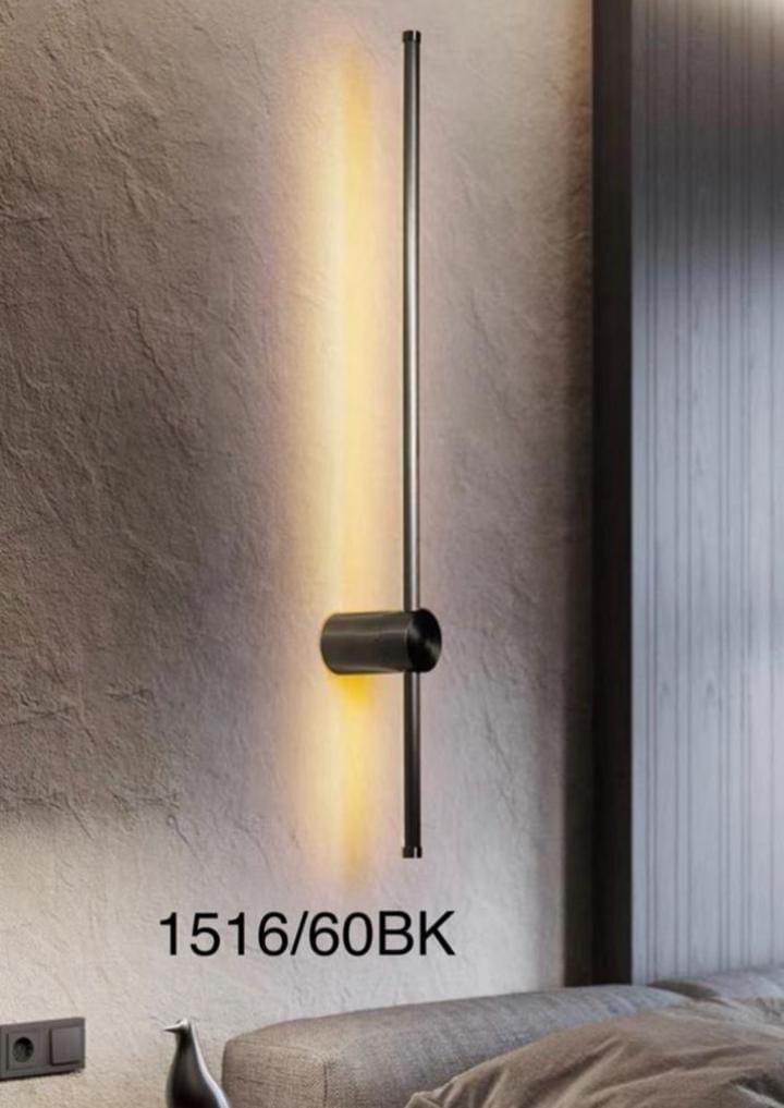 Glossy French Black Long Sleek Tube Wall Light - Swanart