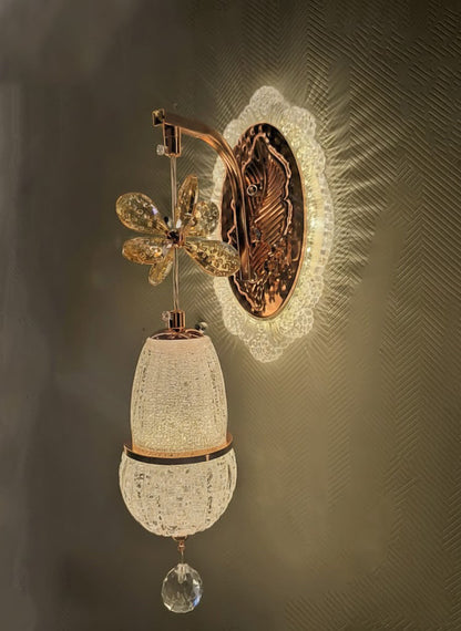 Swanart luxury crystal butterfly wall light with rose gold finish and LED sconce, decorative crystal shade for living room or bedroom