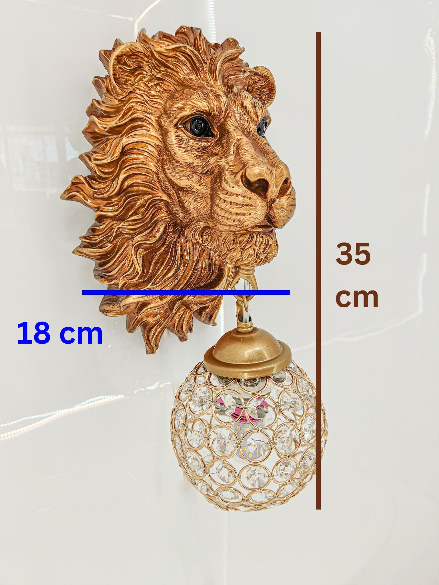 Swanart Majestic Lion Head Wall Sconce with Crystal Globe Lamp – Luxurious Wall Lighting for Living Room, Bedroom, Hallway – Antique Gold Finish, Decorative Lion Mane – Unique Home Décor Accent - Swanart