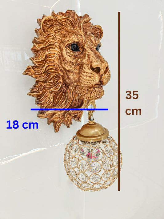 Swanart Majestic Lion Head Wall Sconce with Crystal Globe Lamp – Luxurious Wall Lighting for Living Room, Bedroom, Hallway – Antique Gold Finish, Decorative Lion Mane – Unique Home Décor Accent - Swanart