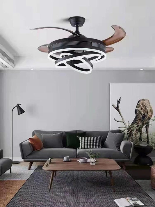 Swanart Retractable Celing Fan Crystal Chandelier with 3 Color Setting Chandelier Ceiling Lamp (Black) - Swanart