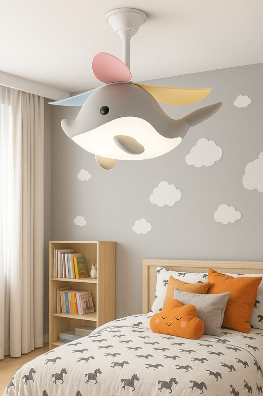 Swanart Dolphin Whale Kids Ceiling Fan Light | Modern LED Pendant Fan