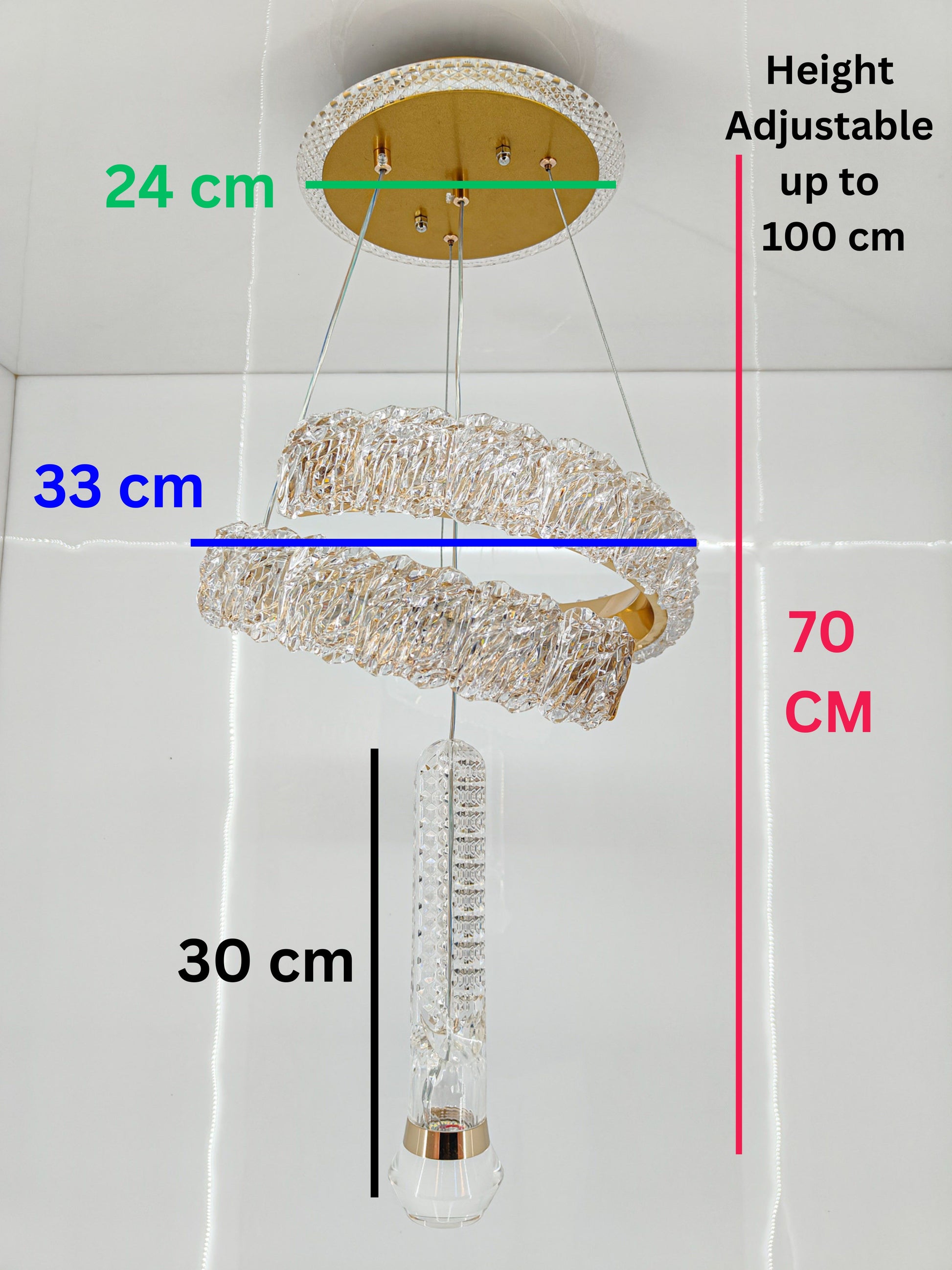 Swanart Icelis Crystal LED Chandelier – Modern Pendant Ceiling Light with 3-in-1 Color Change, Adjustable Height, Luxurious Crystal & Metal Design, Ideal for Living Room, Dining Room & Bedroom - Swanart