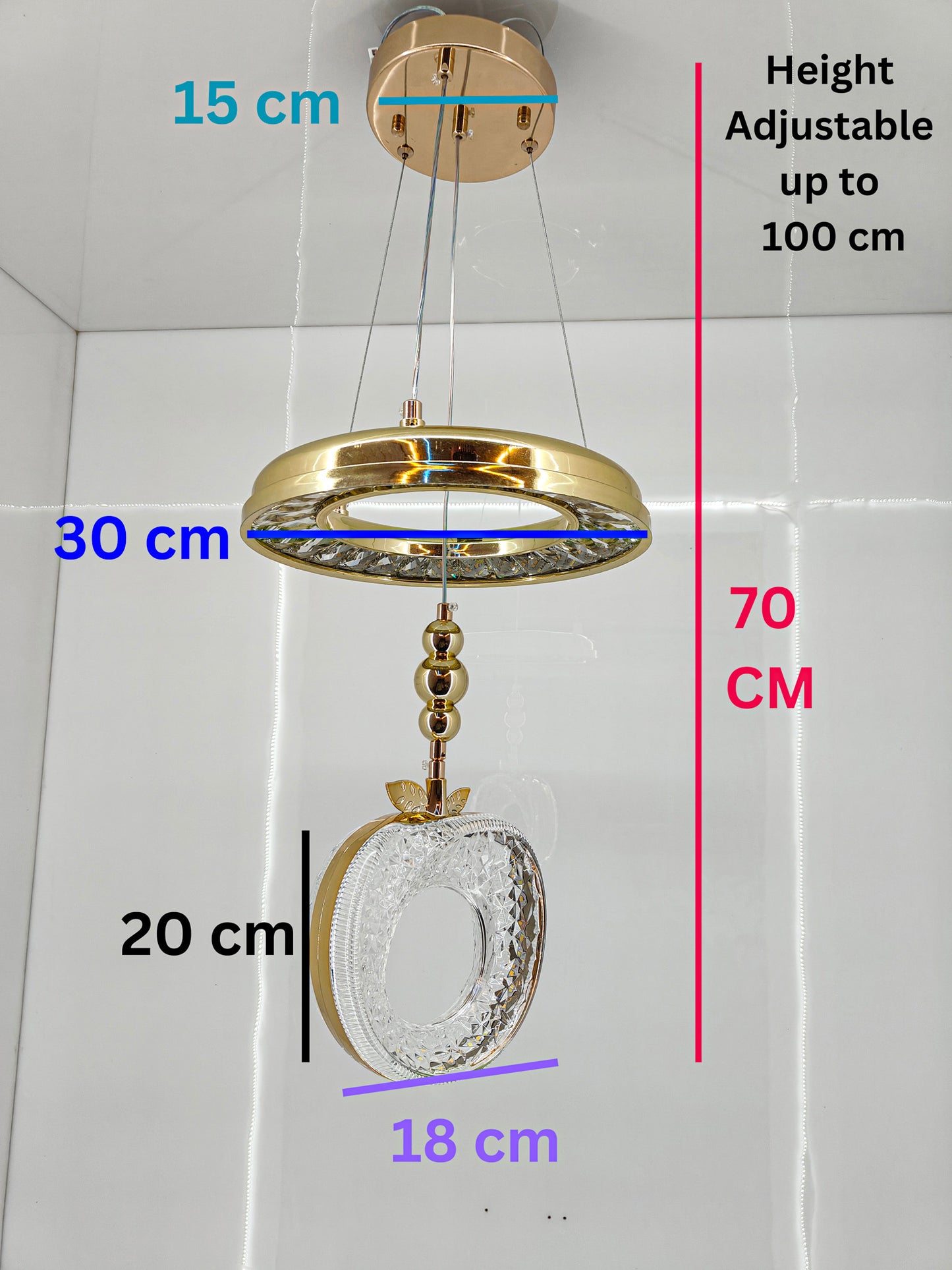 Swanart Luxury Crystaple Crystal Apple Chandelier – Elegant LED Pendant Light with 3-in-1 Color Change, Height Adjustable – Modern Gold & Crystal Ceiling Light for Home & Office - Swanart