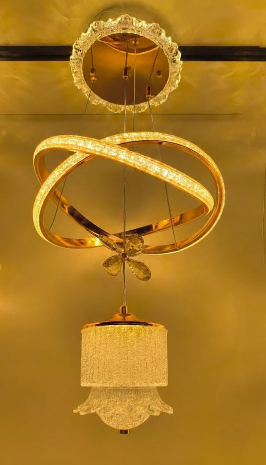 Swanart Modern LED Ring Crystal Chandelier Pendant Light with Warm White Lighting, Gold Finish Hanging Ceiling Light for Living Room, Dining Room & Bedroom Luxury Home Décor - Swanart