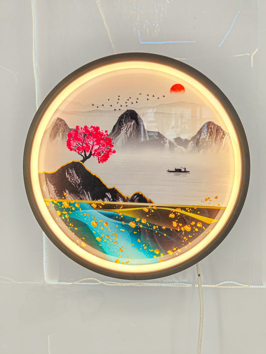 Swanart 29 cm 3-Color Change LED Wall Light with Blossoming Tree and Sunrise Scene - Swanart