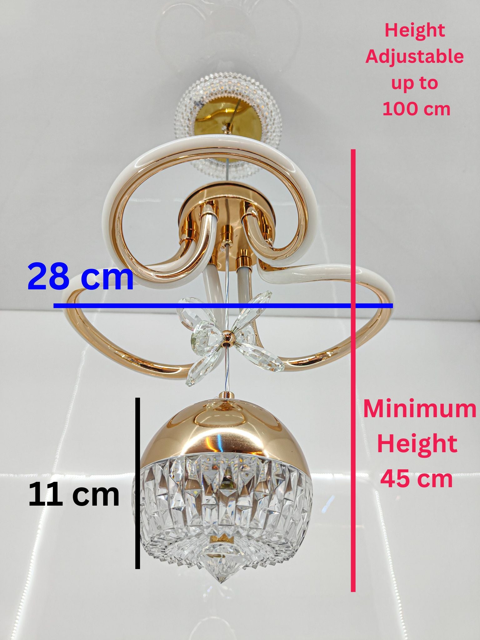 Swanart Modern LED Chandelier with Crystal Pendant - Dimmable Gold Ceiling Light Fixture for Living Room, Dining Room, Bedroom - Swanart