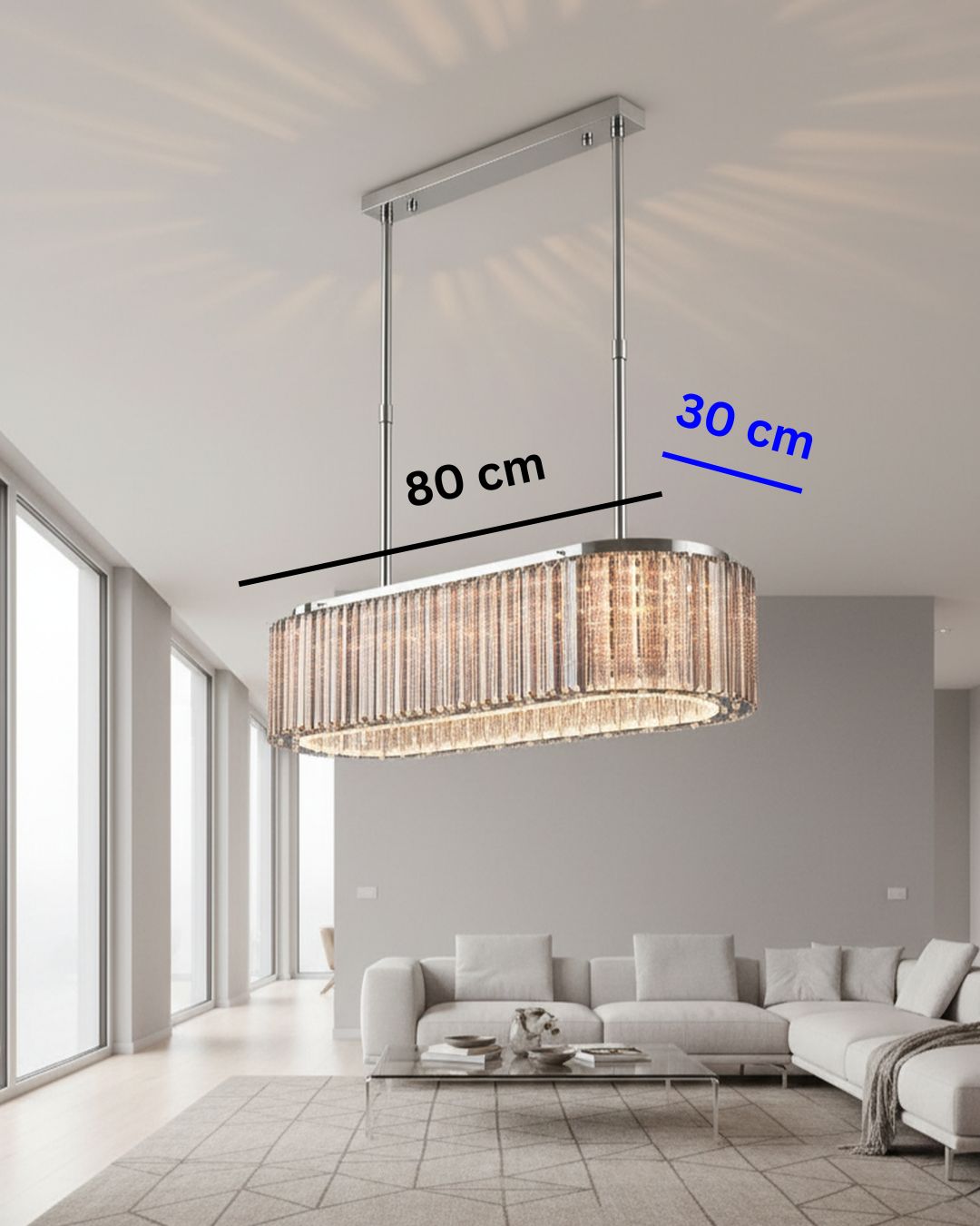 Swanart crystal oval chandelier with 30cm length, modern LED hanging light, decorative pendant for dining and living rooms.