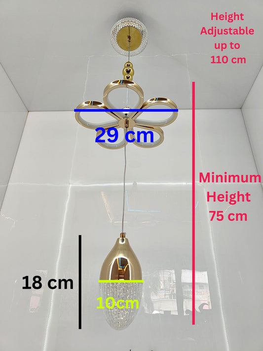 Swanart Florilight Modern Crystal Glass Ceiling Light with 3-in-1 Color Changing LED, Adjustable Height (75cm-110cm), Elegant Gold Finish for Home & Office Decor - Swanart