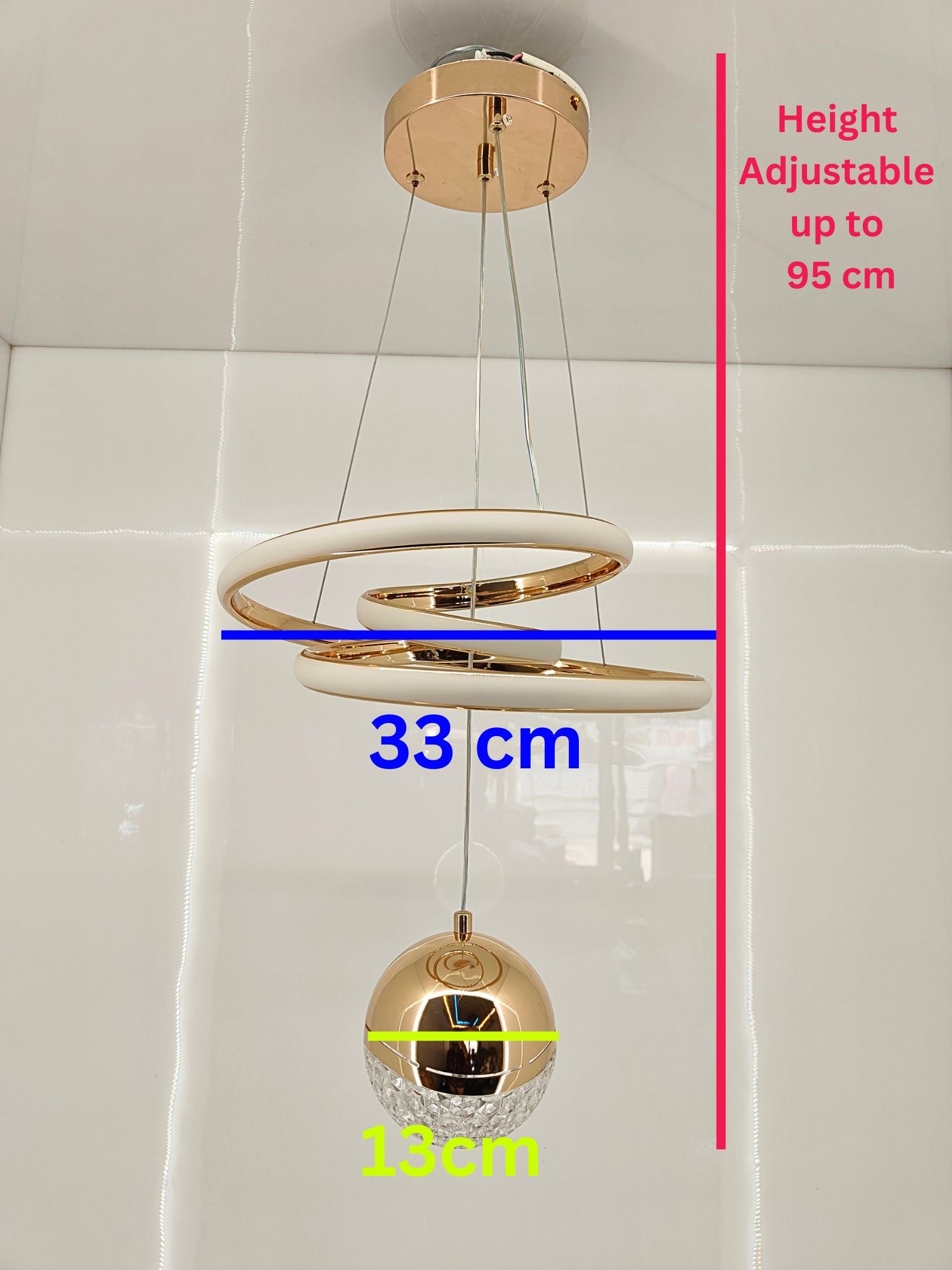 Swanart Modern LED Ceiling Pendant Light with Crystal Ball, Spiral Design Chandelier, Dimmable Hanging Lamp for Dining Room, Living Room, Bedroom, Hallway (Gold) - Swanart