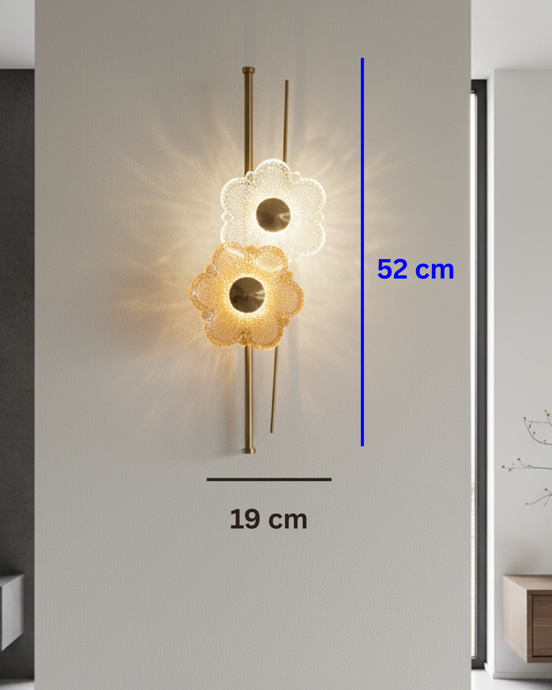 Swanart modern flower crystal wall light with gold finish, decorative glass flower LED sconce for living room or bedroom decor.