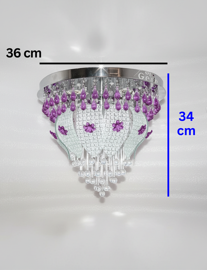 Swanart Prismara Modern Crystal Ceiling Chandelier with Remote | Multi-Color LED Lights | Bluetooth Music System | Rotating Crystal Pendant | 36cm x 36cm Elegant Design - Swanart