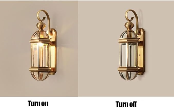Swanart Outdoor Wall Lantern Light, All Copper & Glass Exterior Wall Sconce with E27 Base, Waterproof Vintage Gold Porch Lamp for Garden, Villa, Courtyard & Entryway Decor - Swanart