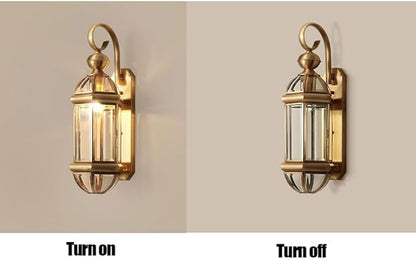 Swanart Outdoor Wall Lantern Light, All Copper & Glass Exterior Wall Sconce with E27 Base, Waterproof Vintage Gold Porch Lamp for Garden, Villa, Courtyard & Entryway Decor - Swanart