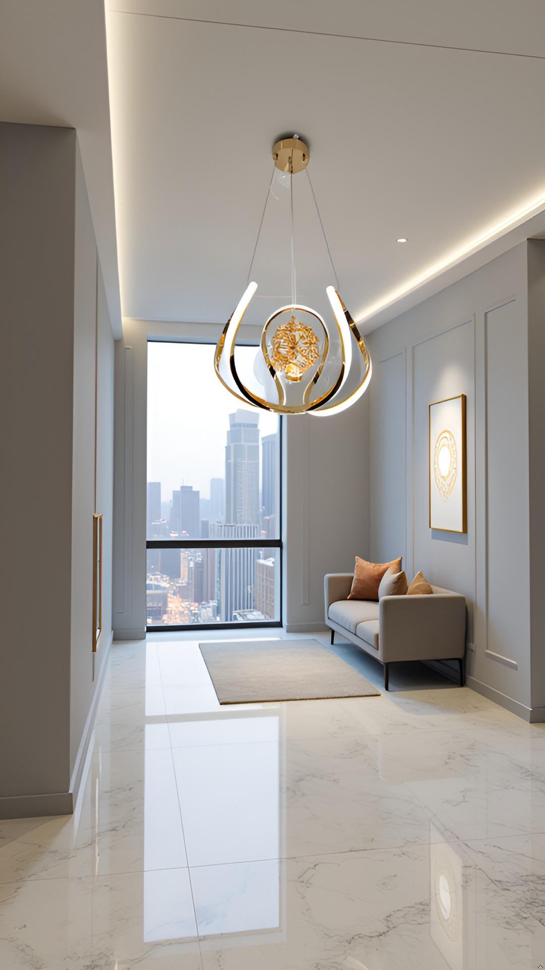 swanart Modern LED Crystal Chandelier Light with Gold Finish, Adjustable Hanging Pendant Ceiling Lamp with Energy-Saving LED and Elegant Crystal Ball Design for Living Room, Dining, Bedroom, Hall - Swanart