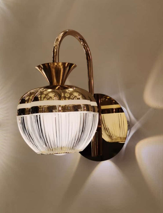 swanart Modern Gold Wall Sconce with Fluted Glass Shade - Elegant Indoor Decorative Lighting Fixture for Bedroom, Living Room & Hallway - Swanart