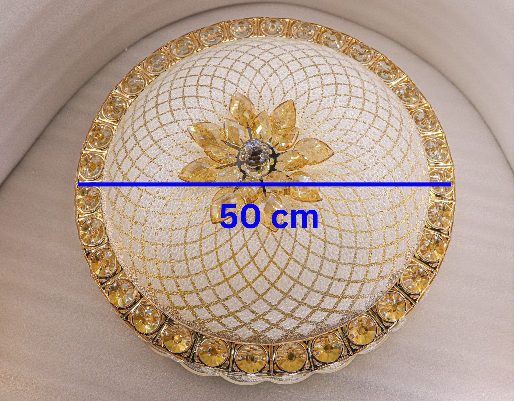 Swanart Etheréa Crystal LED Ceiling Light – 50cm RGB Color-Changing Flush Mount with Remote Control & Bluetooth Music System – Luxurious Glass, Crystal, and Metal Design - Swanart