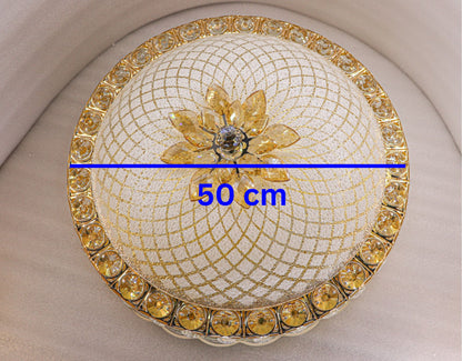 Swanart Etheréa Crystal LED Ceiling Light – 50cm RGB Color-Changing Flush Mount with Remote Control & Bluetooth Music System – Luxurious Glass, Crystal, and Metal Design - Swanart