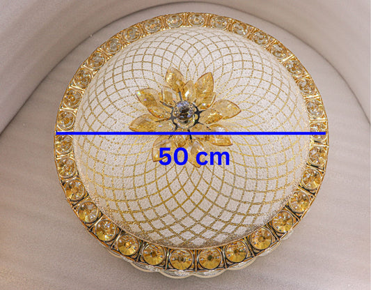 Swanart Etheréa Crystal LED Ceiling Light – 50cm RGB Color-Changing Flush Mount with Remote Control & Bluetooth Music System – Luxurious Glass, Crystal, and Metal Design - Swanart