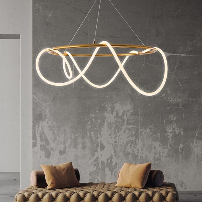 Swanart Gold Metallic LED Chandelier 500MM Ring with Acrylic Curly Tube Light - Warm White - Swanart