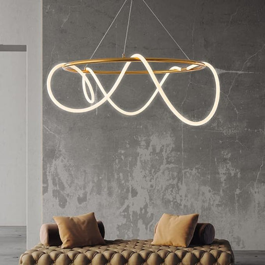 Swanart Gold Metallic LED Chandelier 500MM Ring with Acrylic Curly Tube Light - Warm White - Swanart