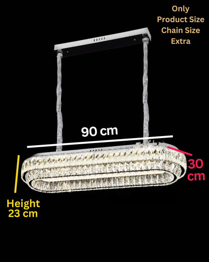 Swanart Modern Crystal LED Chandelier 90cm Luxury Oval Dining Table Pendant Light, Stainless Steel Hanging Ceiling Lamp for Living Room, Kitchen Island & Dining Area Decorative Lighting