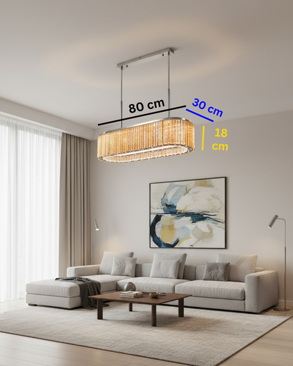 Swanart Modern Crystal Chandelier Ceiling Light 80x30 cm Rectangular Hanging Light, Luxury LED Pendant Lamp for Living Room, Dining Table, Warm White Elegant Home Decor Lighting