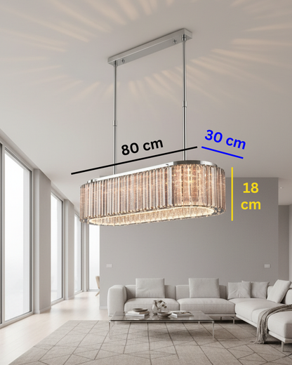 Swanart Crystal Oval Chandelier 80cm Modern LED Hanging Light, Luxury Pendant Ceiling Light, Dining Table Chandelier, Warm LED Decorative Lighting for Living Room & Dining Area