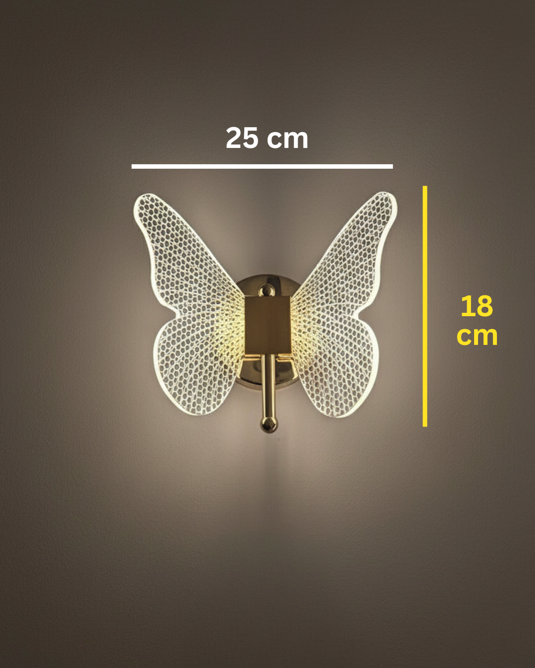 Swanart butterfly LED wall light with gold finish, acrylic wings, modern decorative sconce for bedroom or living room lighting.