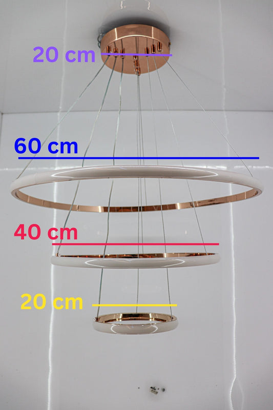 Swanart Prism 3-Ring Adjustable LED Chandelier with Remote Control, Dimmable Color-Changing Lights, Gloss Rose Golden Finish – Modern Silicon & Metal Design for Home & Office Decor - Swanart