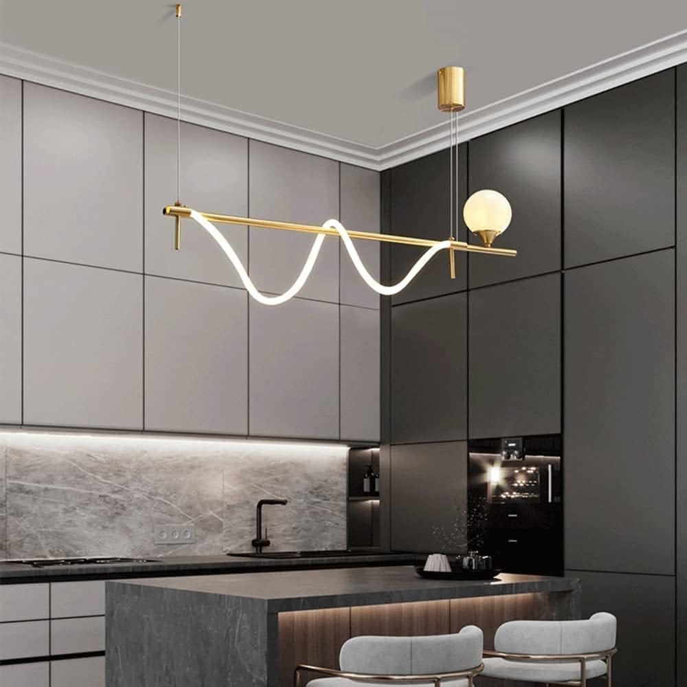 Swanart Metal Strip Hanging Lights with Soft Silicone Long Light Strip, Creative Linear Ceiling Light, Modern 30W LED Suspension Lights, Kitchen Island Decorative Lighting Atmosphere Lamp - Swanart