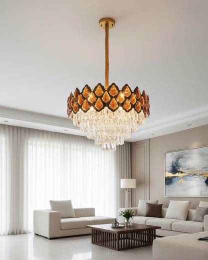 Elegant Swanart crystal chandelier with multiple pendant lamps featuring sparkling crystal accents for luxurious home decor.