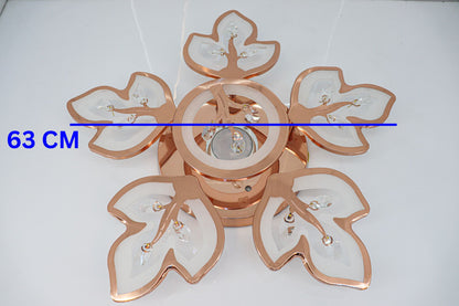 Swanart LumiLeaf Crystal Chandelier: Modern Rose Gold Ceiling Light with Dimmable 3-Color LEDs, Remote Control, Elegant Leaf Design for Dining Room, Living Room, Bedroom, Hallway - Swanart