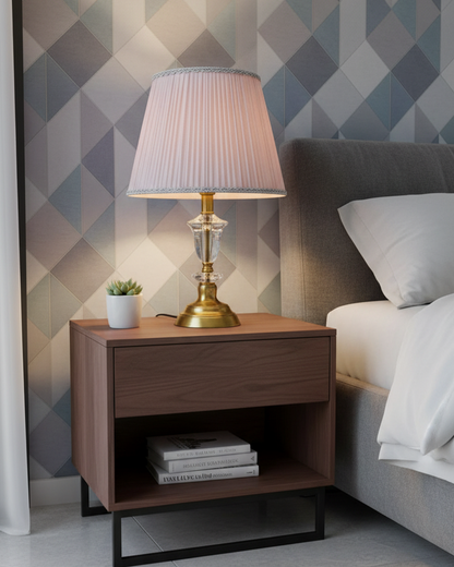 Swanart modern crystal bedside table lamp with fabric shade, gold base, warm ambient lighting, decorative night lamp for bedroom or living room
