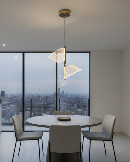Swanart Modern LED Pendant Light for Living Room, Designer Hanging Light with Adjustable Height, Gold Finish Chandelier Light, Decorative Ceiling Pendant Lamp for Dining Room, Bedroom & Hall