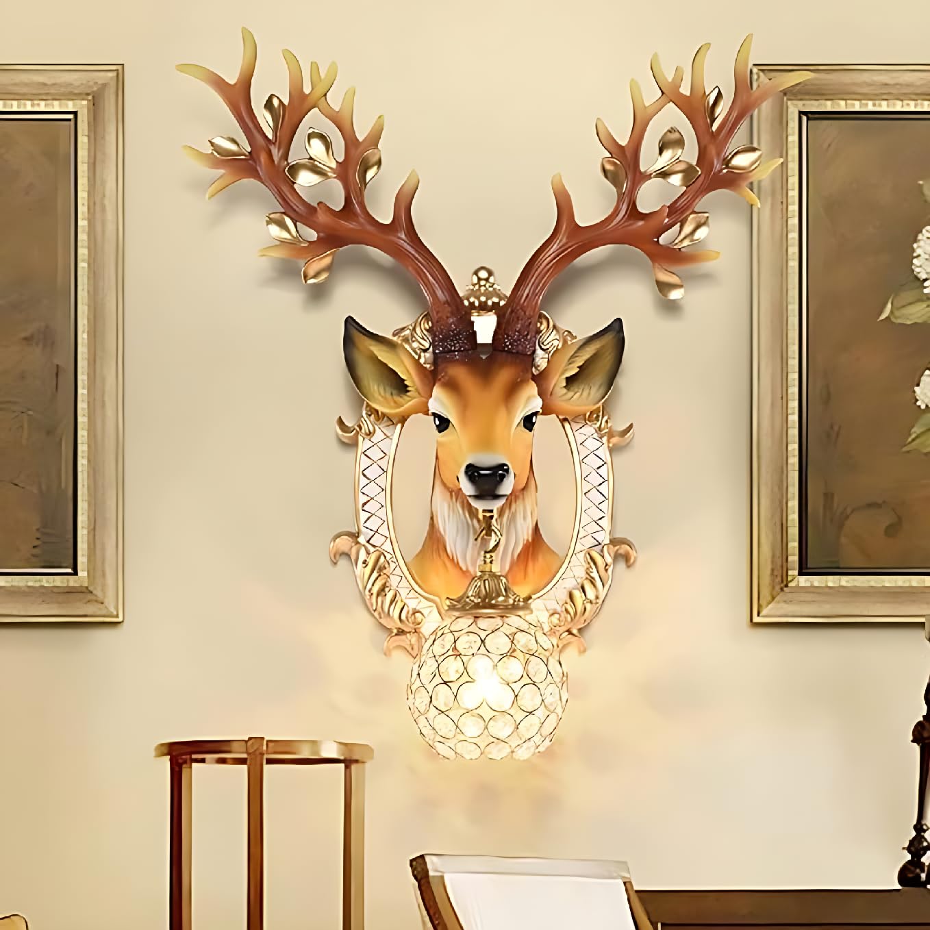 Majestic Deer Head Wall Sconce – Elegant Crystal Lighting - Swanart