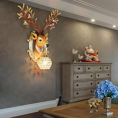Majestic Deer Head Wall Sconce – Elegant Crystal Lighting - Swanart