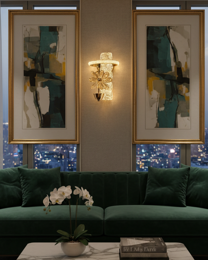 Swanart Crystal Flower LED Wall Light, Modern Golden Wall Sconce, Decorative Crystal Wall Lamp, Luxury Bedroom Light, Living Room Wall Light for Hallway & Home Décor