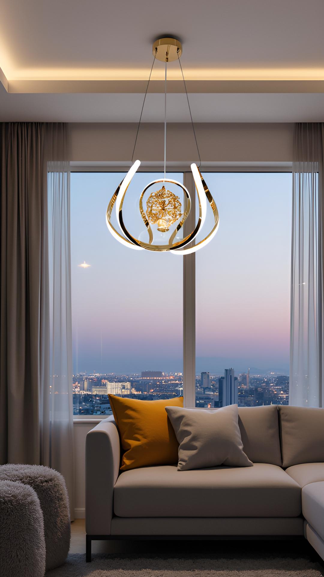 swanart Modern LED Crystal Chandelier Light with Gold Finish, Adjustable Hanging Pendant Ceiling Lamp with Energy-Saving LED and Elegant Crystal Ball Design for Living Room, Dining, Bedroom, Hall - Swanart