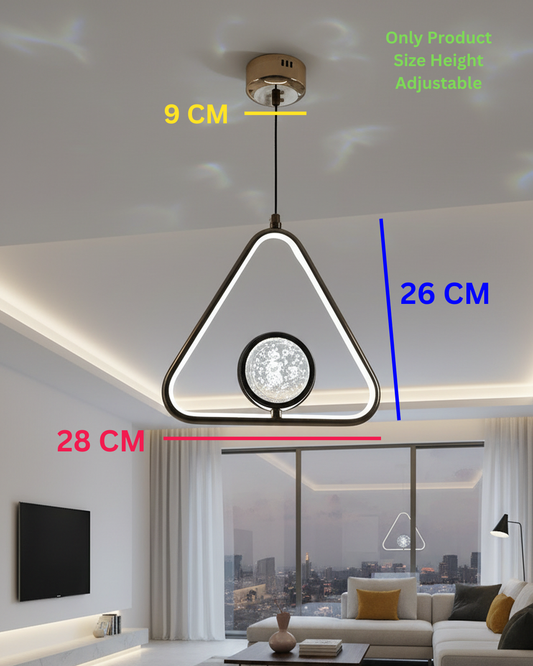 Swanart Modern LED Triangle Pendant Light, Adjustable Hanging Ceiling Light, Crystal Center Decorative Chandelier, 3 Color LED Light, Dining Room Kitchen Living Room Pendant Lamp
