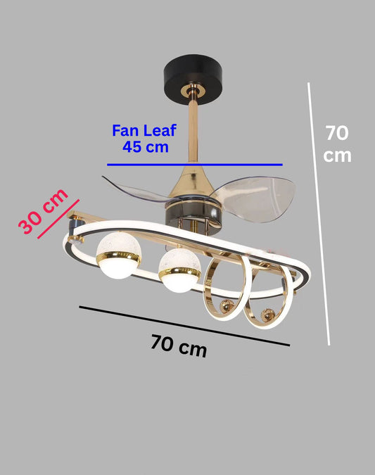 Swanart modern LED ceiling fan with gold finish, 3 blades, decorative ring light, flush mount chandelier fan for living room or bedroom