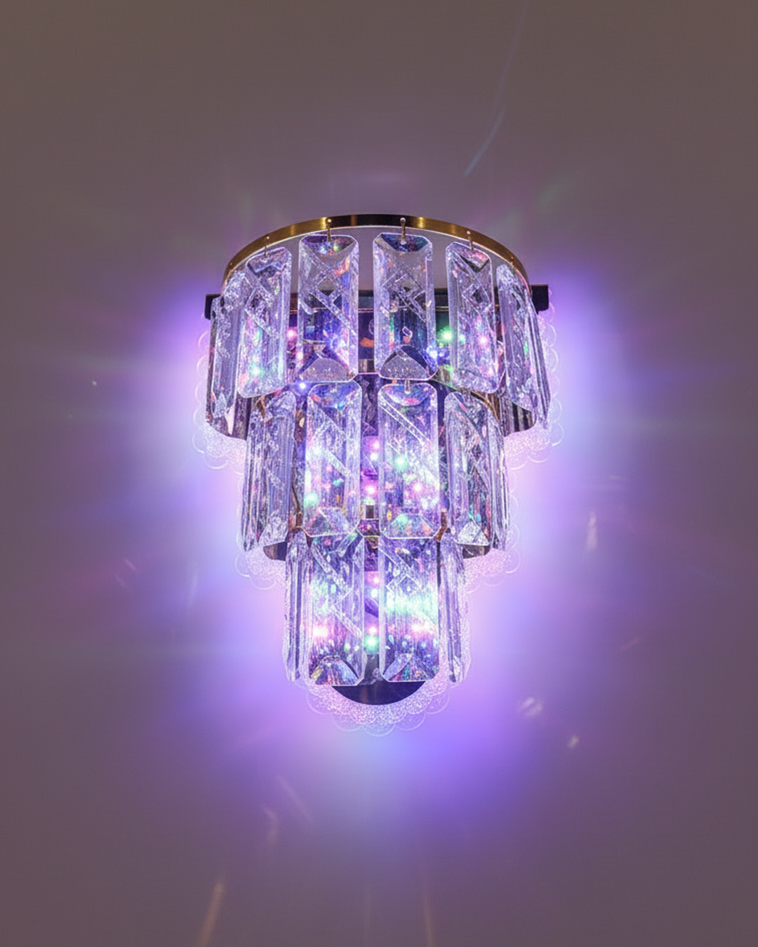 Colorful Swanart crystal wall sconce with multicolor glass crystals and vibrant lighting, perfect for decorative wall accent.