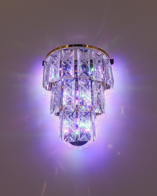 Colorful Swanart crystal wall sconce with multicolor glass crystals and vibrant lighting, perfect for decorative wall accent.