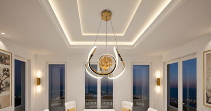 swanart Modern LED Crystal Chandelier Light with Gold Finish, Adjustable Hanging Pendant Ceiling Lamp with Energy-Saving LED and Elegant Crystal Ball Design for Living Room, Dining, Bedroom, Hall - Swanart