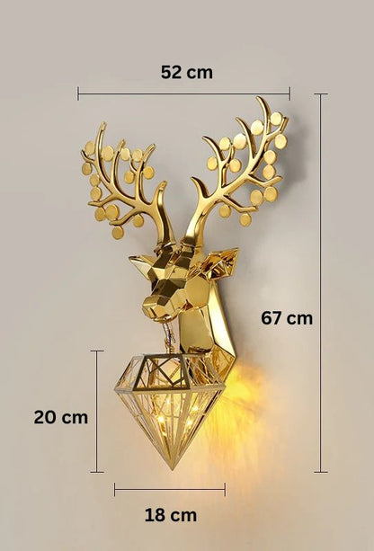Swanart Luxurious Golden Deer Head Wall Light – Modern LED Crystal Diamond Sconce with Gold Finish, Elegant Animal-Inspired Wall Lamp for Living Room, Bedroom, Hallway & Hotel Decor