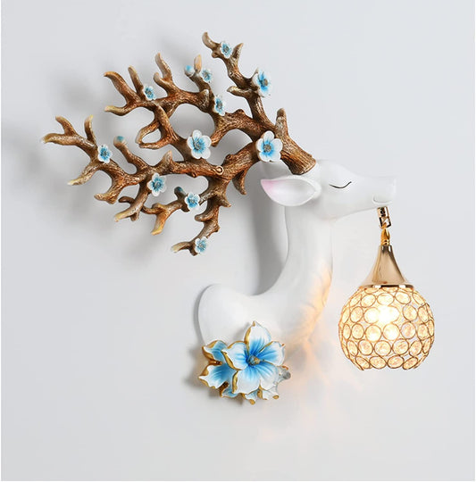 Swanart Deerora Majestic Deer Antler Wall Sconce with Crystal Lamp | Elegant LED Home Decor Lighting | Modern, Unique, & Artistic Accent Light for Living Room, Bedroom & Hallway – Easy Installation - Swanart