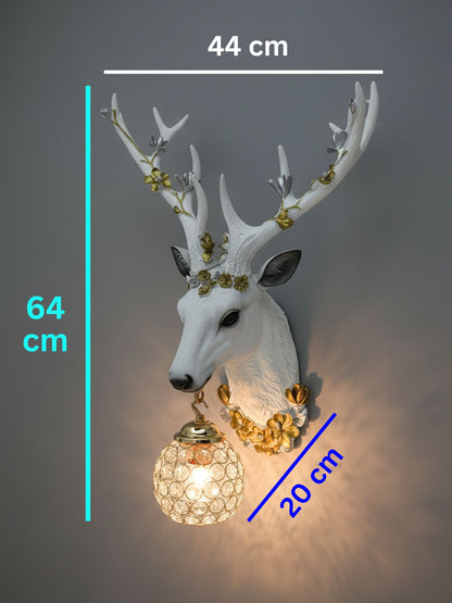 Swanart elegant deer head wall lamp with golden crystal pendant, mounted light fixture in living room or bedroom, modern luxurious decor