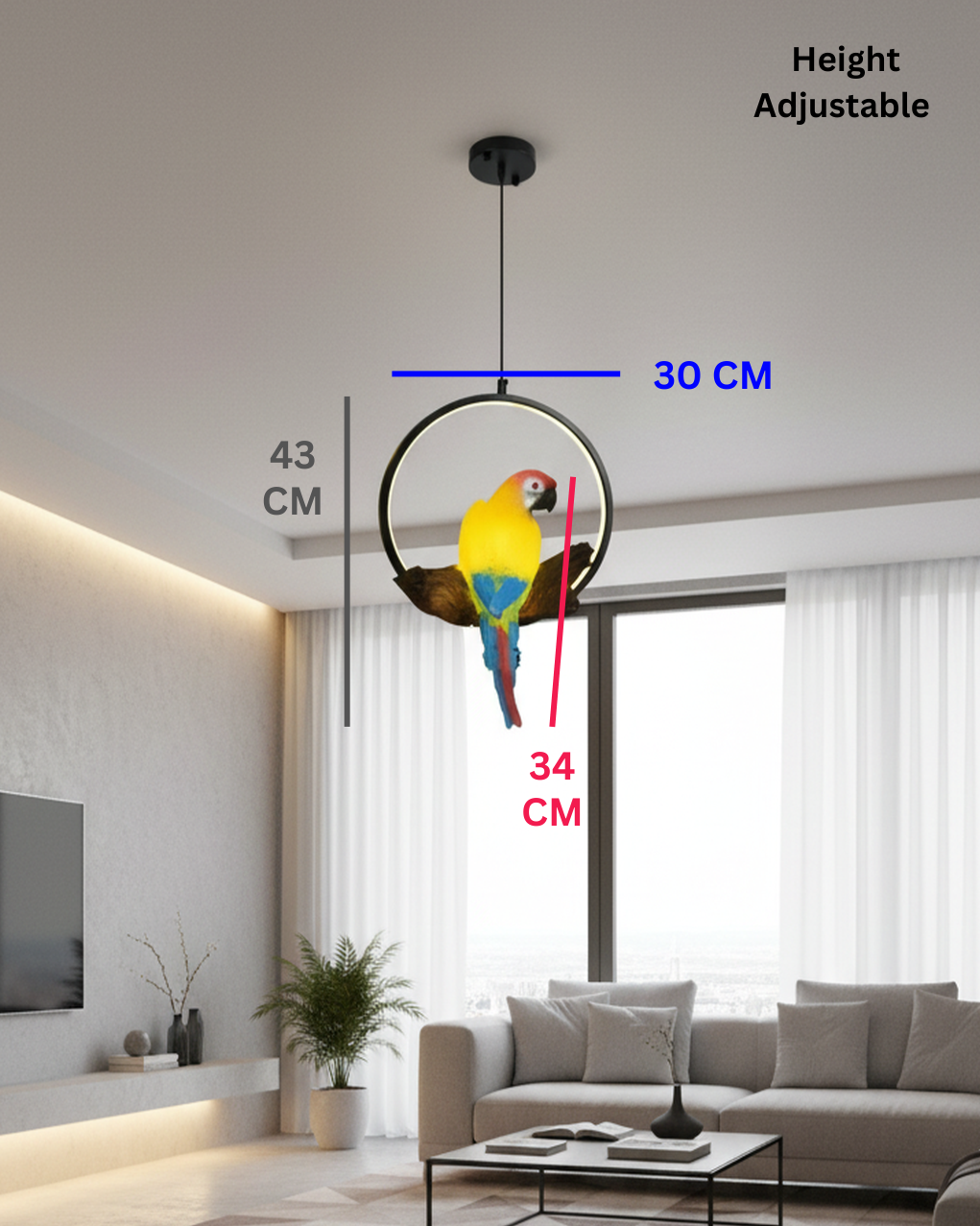 Swanart Modern Parrot LED Pendant Light Ring Hanging Lamp, Decorative Bird Chandelier Light for Living Room Bedroom Dining Area Home Decor Ceiling Lighting Fixture