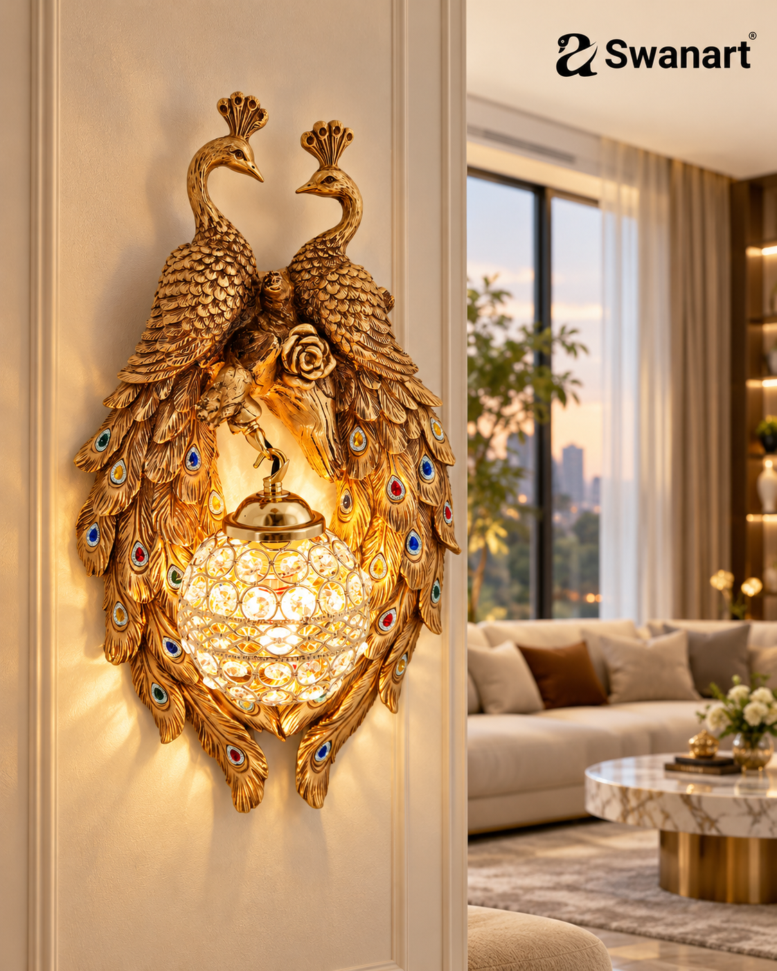 Exquisite Peacock Wall Sconce Royal Crystal Lighting - Swanart